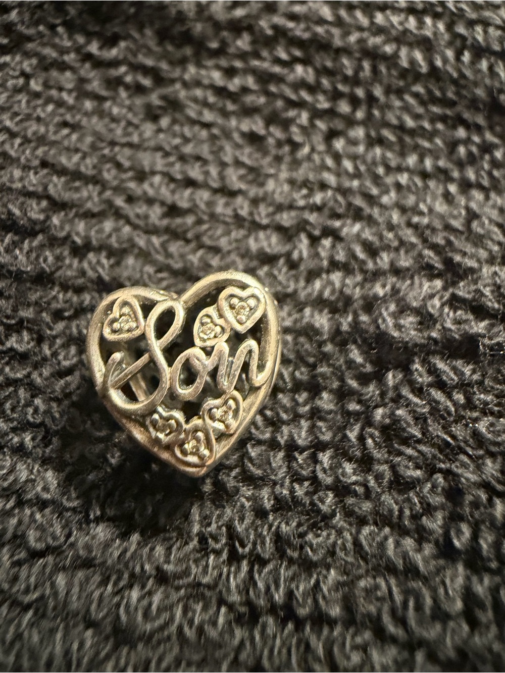 Pandora Silver Heart 'Son' Brooch with Heart Accents - Silver